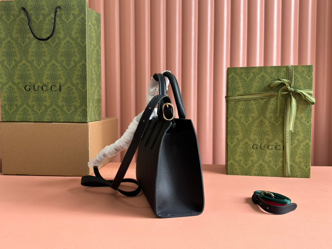 GUCCI JACKIE SMALL TOTE BAG 24 IN BLACK CALFSKIN GOLD HARDWARE