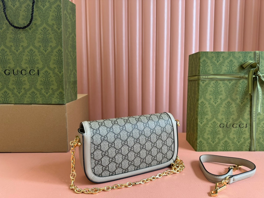 GUCCI HORSEBIT 1955 BAG 24 IN BEIGE CANVAS AND WHITE CALFSKIN