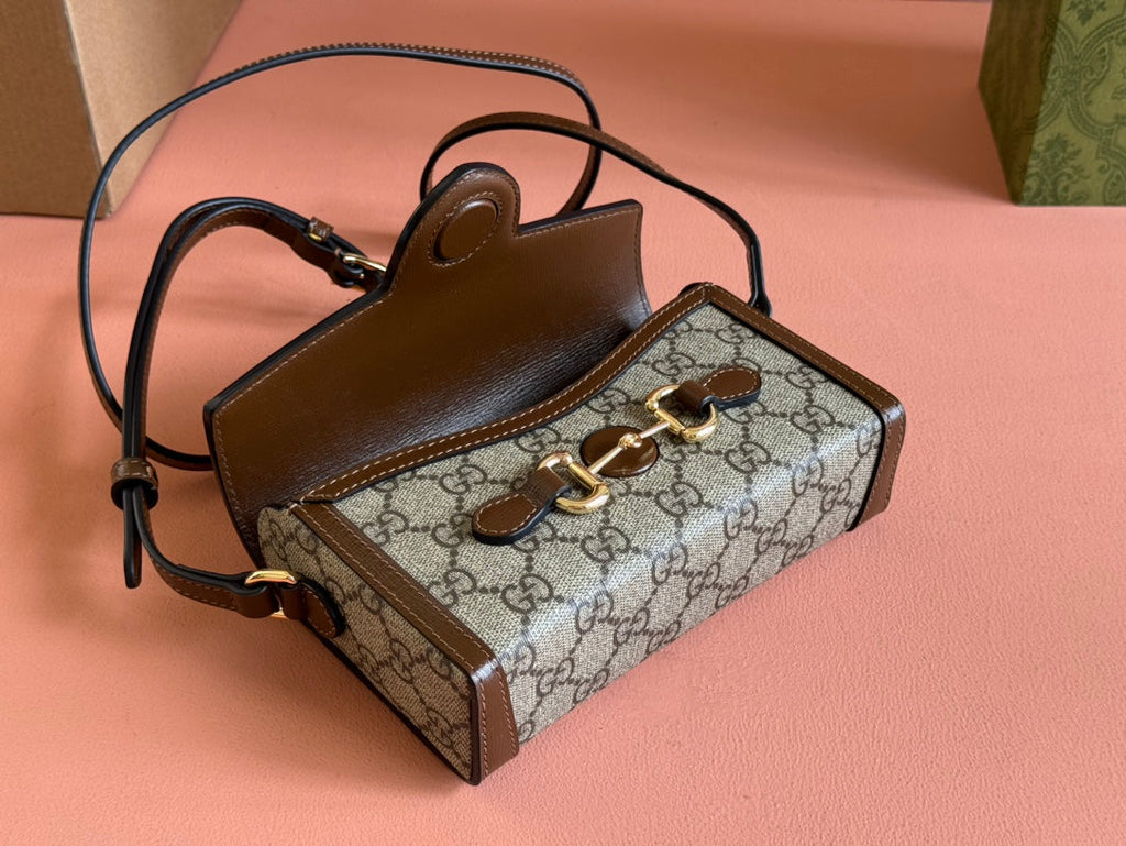 GUCCI HORSEBIT 1955 MINI 18 BAG BEIGE CANVAS AND BROWN CALFSKIN