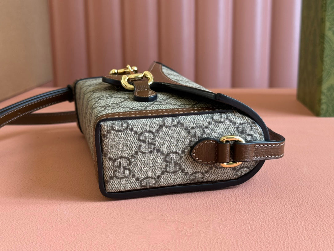 GUCCI HORSEBIT 1955 MINI 18 BAG BEIGE CANVAS AND BROWN CALFSKIN