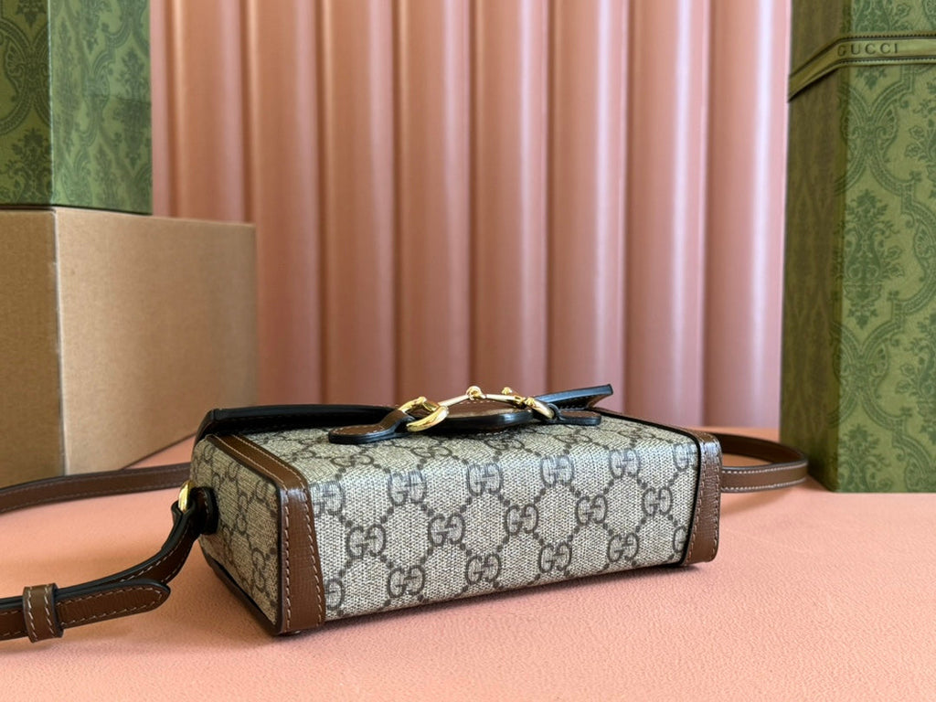 GUCCI HORSEBIT 1955 MINI 18 BAG BEIGE CANVAS AND BROWN CALFSKIN