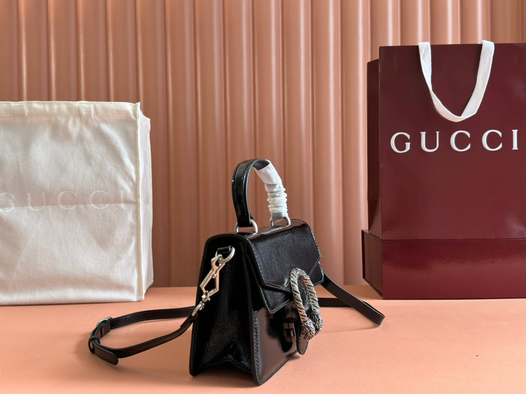 GUCCI DIONYSUS MEDIUM SHOULDER BAG 22 IN BLACK  GLOSSY LAMBSKIN