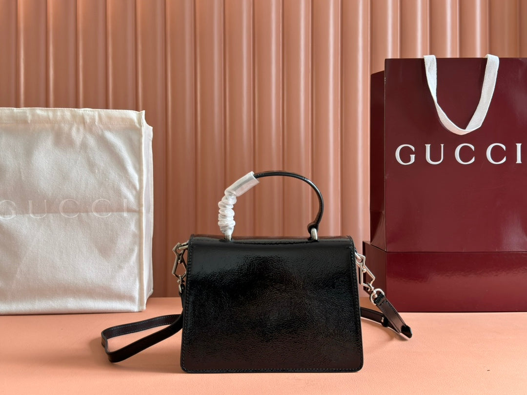 GUCCI DIONYSUS MEDIUM SHOULDER BAG 22 IN BLACK  GLOSSY LAMBSKIN