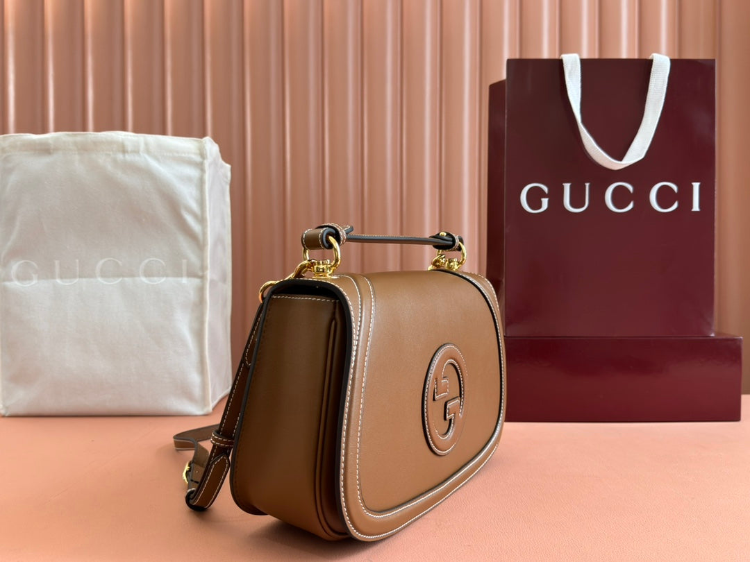 GUCCI BLONDIE LARGE TOP HANDLE BAG 32 IN BROWN CALFSKIN