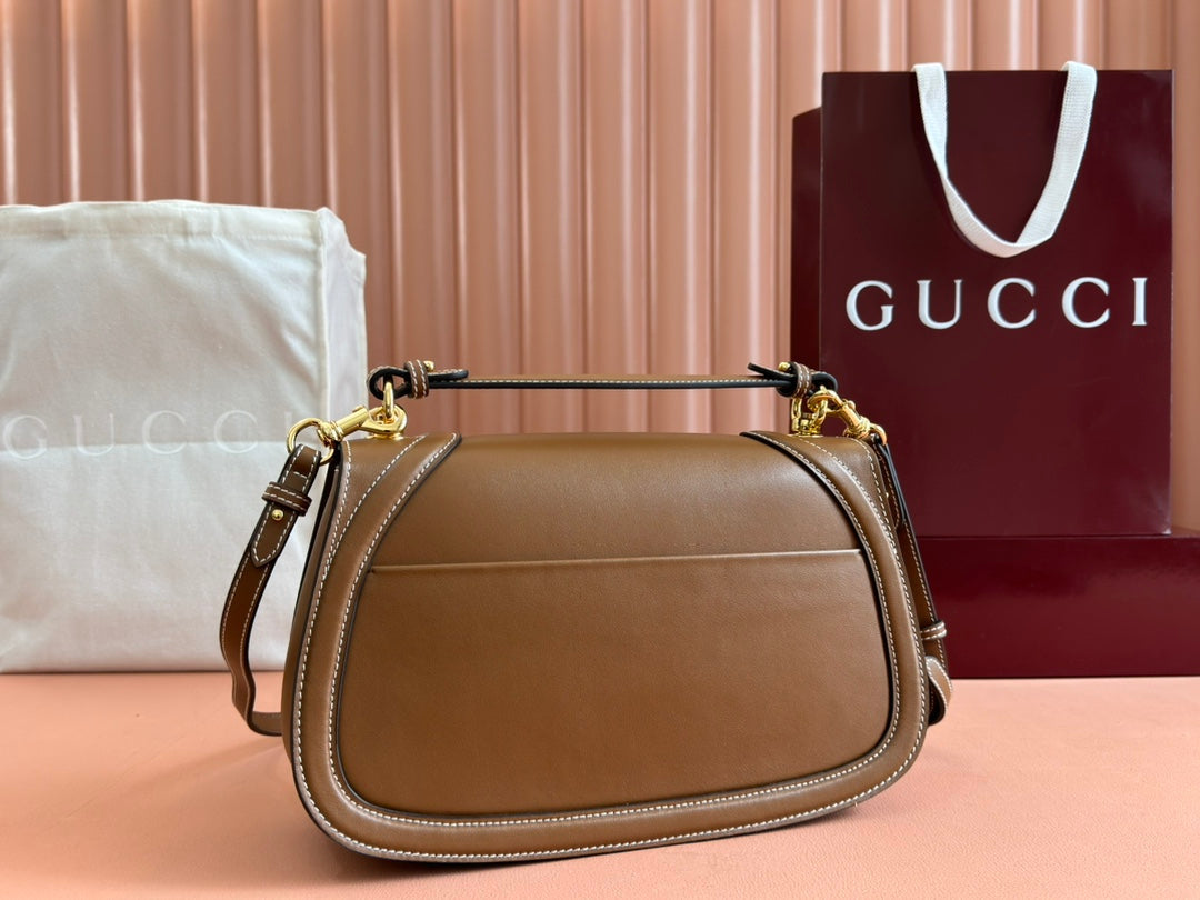 GUCCI BLONDIE LARGE TOP HANDLE BAG 32 IN BROWN CALFSKIN