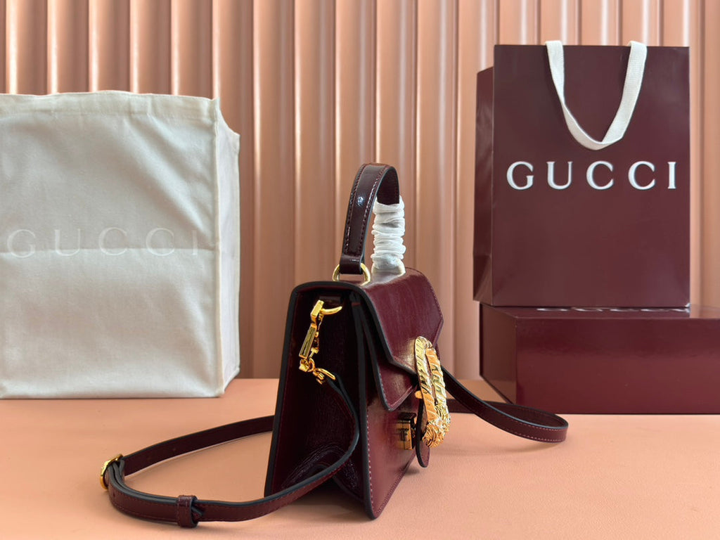 GUCCI DIONYSUS MEDIUM SHOULDER BAG 22 IN ROSSO ANCORA RED  GLOSSY LAMBSKIN
