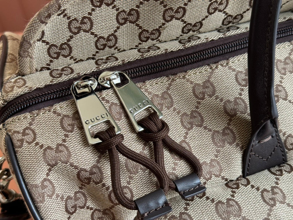 GUCCI SMALL DUFFLE BAG 42 IN BEIGE AND DARK BROWN  CANVAS