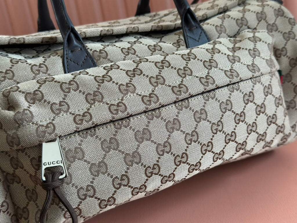 GUCCI SMALL DUFFLE BAG 42 IN BEIGE AND DARK BROWN  CANVAS
