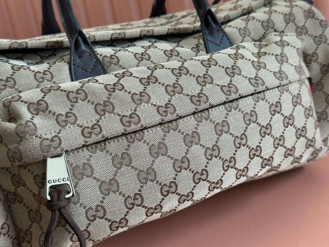GUCCI SMALL DUFFLE BAG 42 IN BEIGE AND DARK BROWN  CANVAS