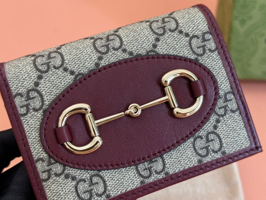GUCCI HORSEBIT 1955 CARD CASE WALLET 11 IN BEIGE DARK BROWN NEW  AND ROSSO ANCORA RED CALFSKIN