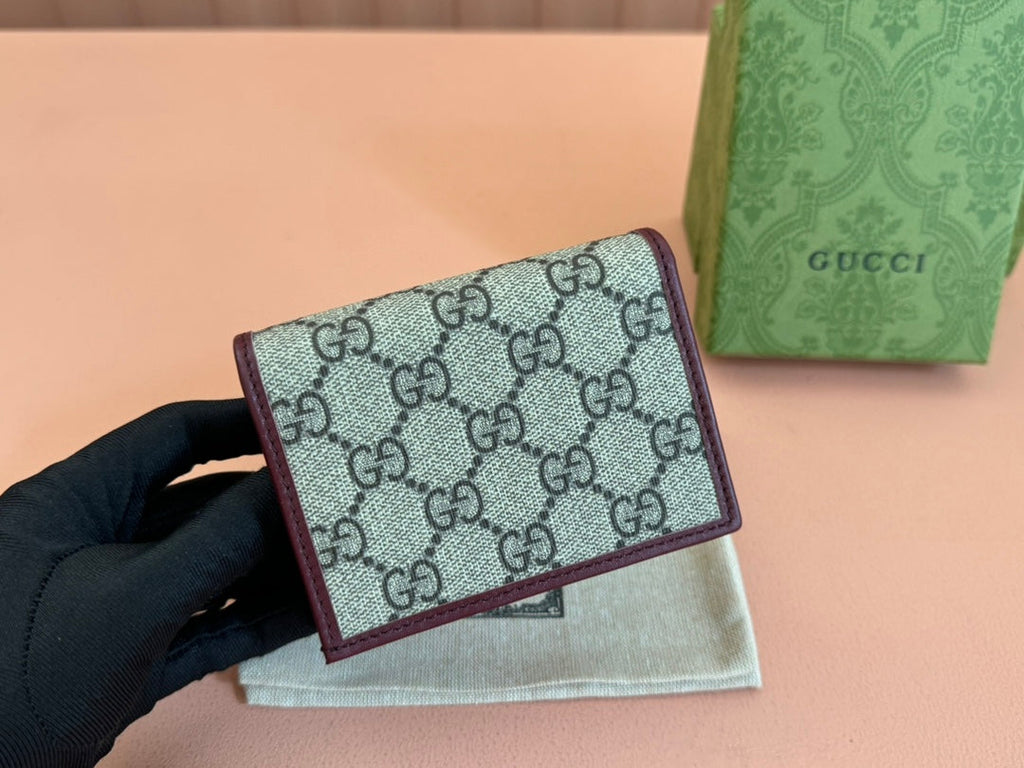GUCCI HORSEBIT 1955 CARD CASE WALLET 11 IN BEIGE DARK BROWN NEW  AND ROSSO ANCORA RED CALFSKIN