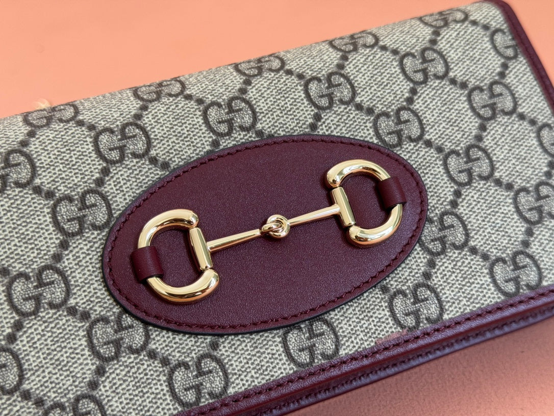 GUCCI HORSEBIT 1955 WALLET ON CHAIN 19 IN BEIGE DARK BROWN NEW  AND ROSSO ANCORA RED CALFSKIN