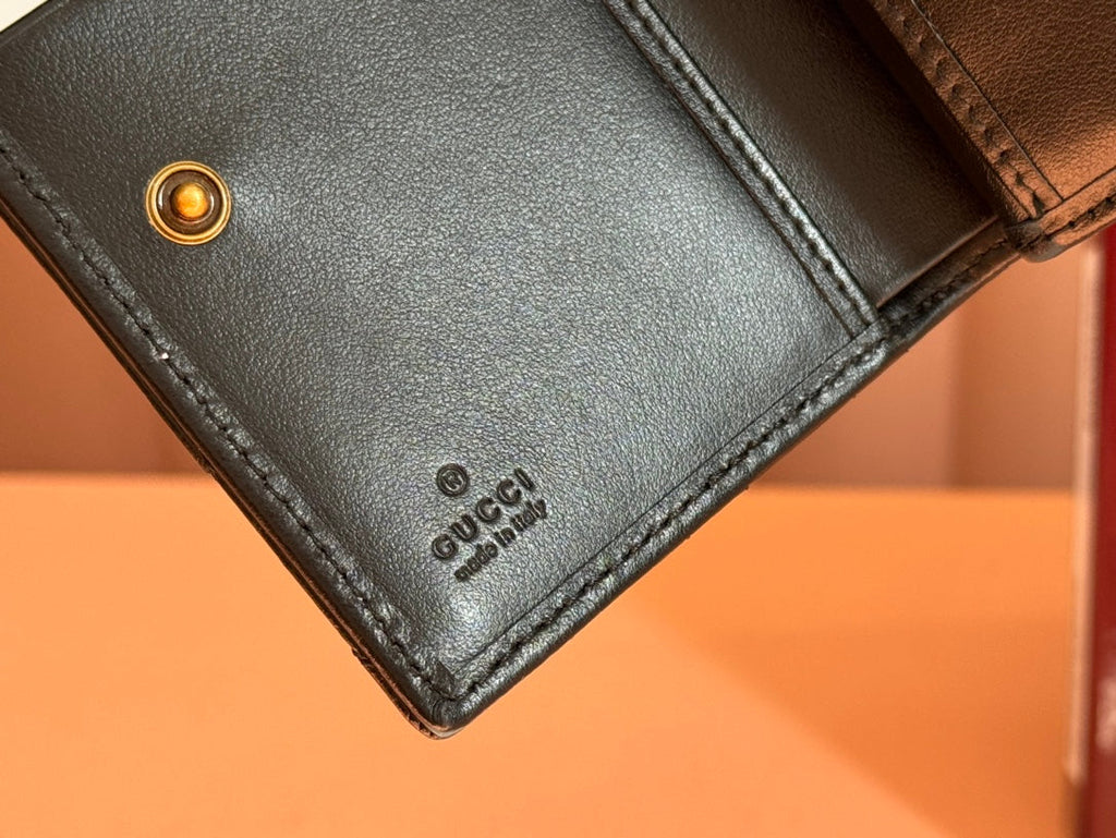 GUCCI MEDIUM DOUBLE G WALLET 11.5 IN BLACK SMOOTH CALFSKIN