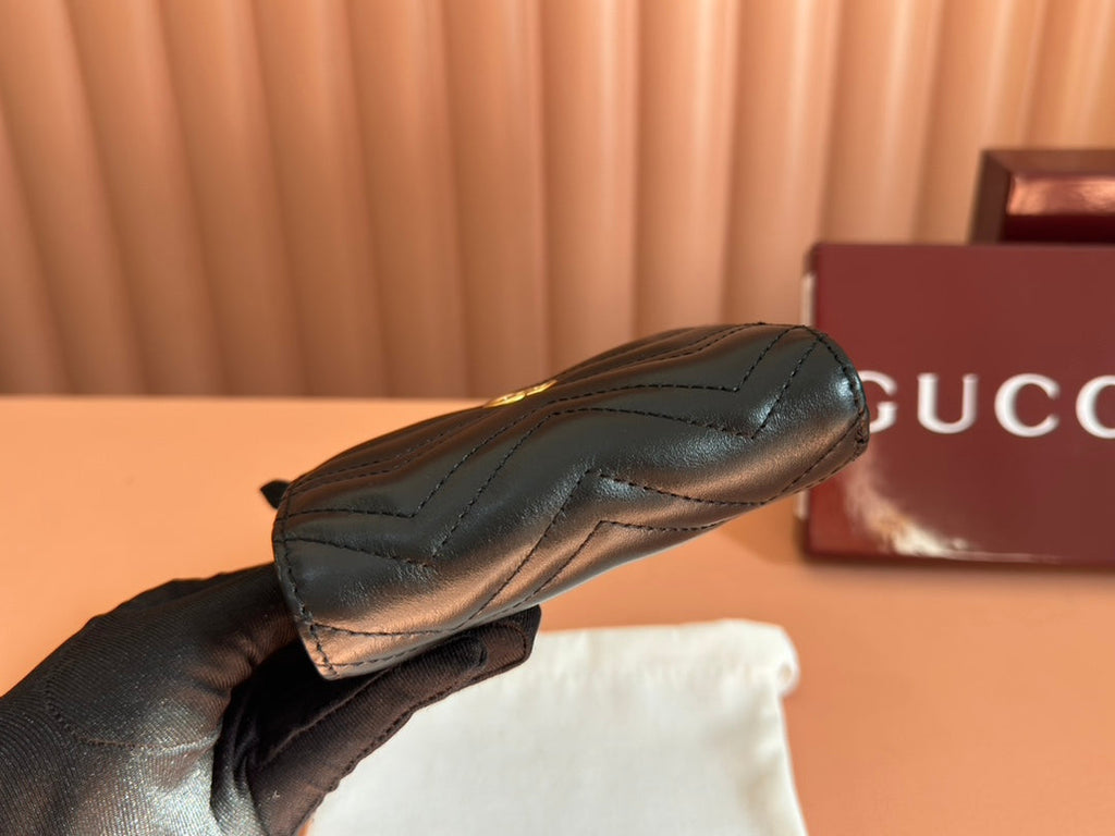 GUCCI MEDIUM DOUBLE G WALLET 11.5 IN BLACK SMOOTH CALFSKIN