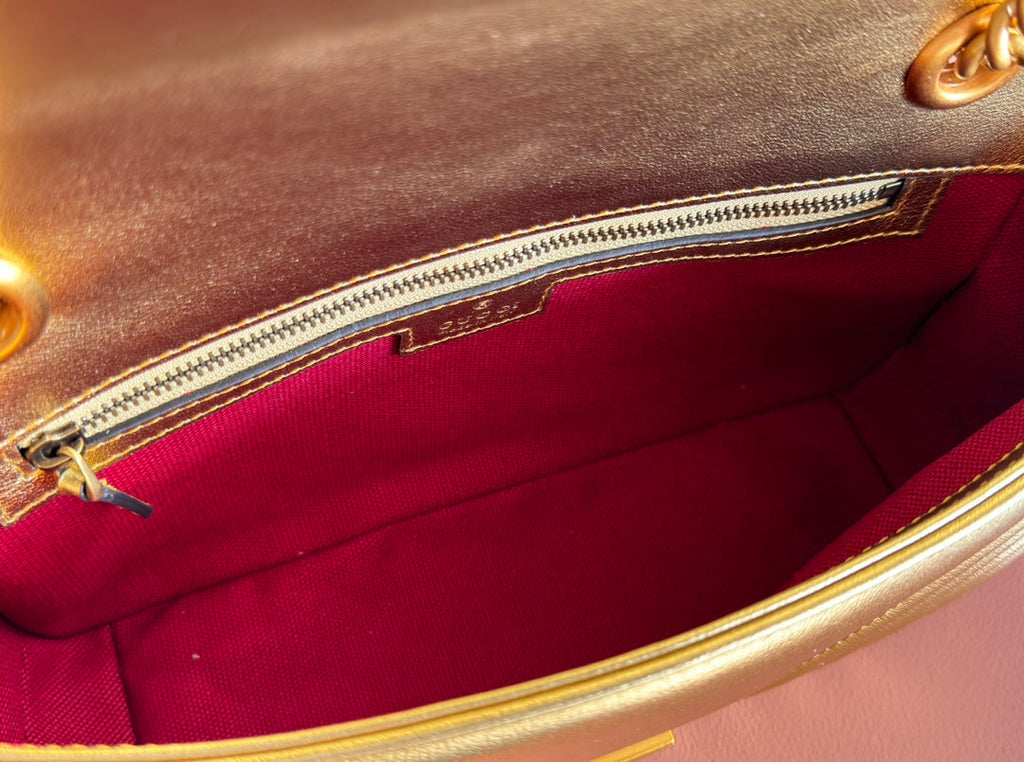 GUCCI MARMONT MEDIUM SHOUDER BAG 26 IN YELLOW GLOSSY CALFSKIN