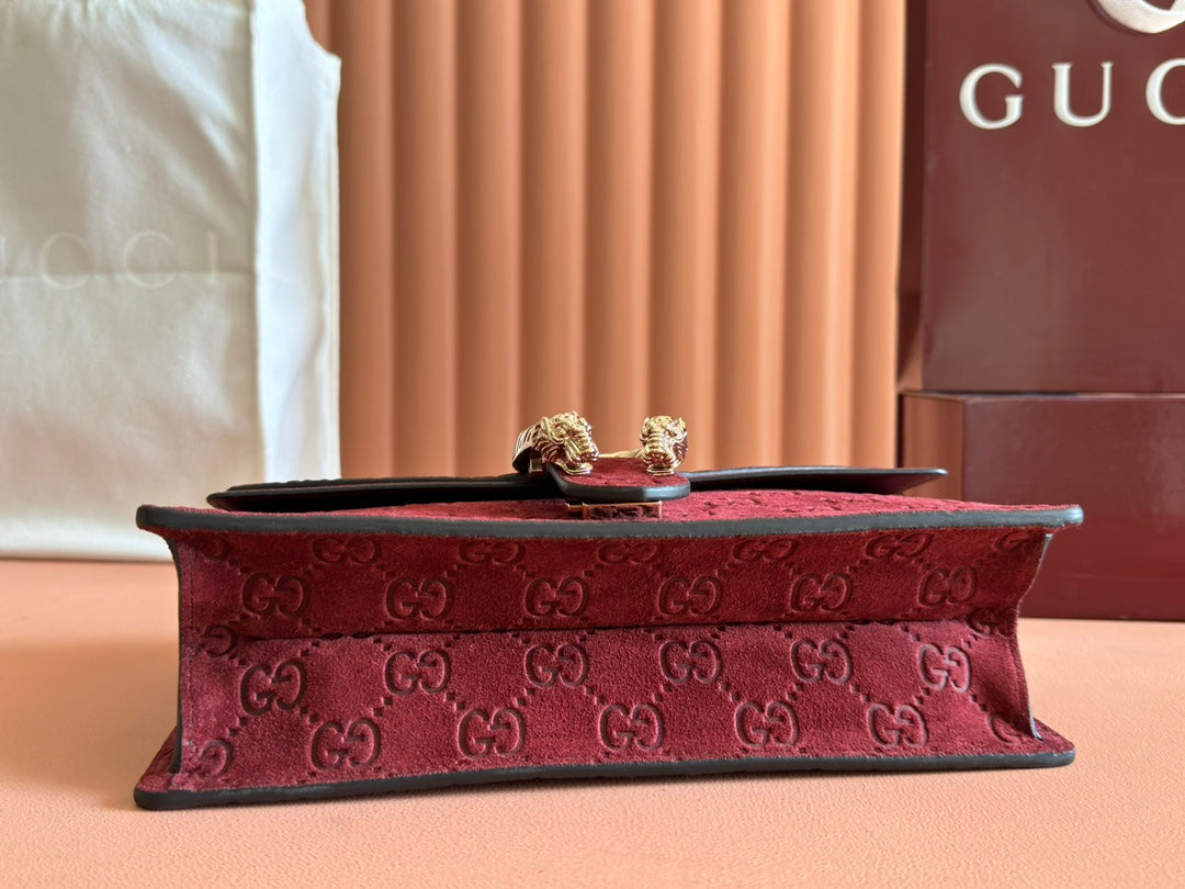 GUCCI DIONYSUS MEDIUM SHOULDER BAG 27.5 IN ROSSO ANCORA RED  SUEDE