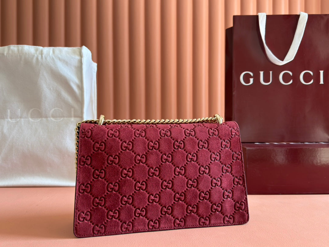 GUCCI DIONYSUS MEDIUM SHOULDER BAG 27.5 IN ROSSO ANCORA RED  SUEDE