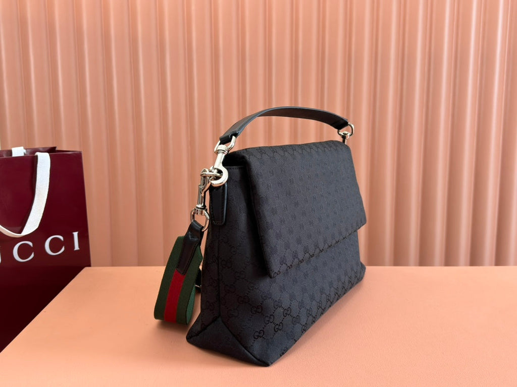GUCCI LARGE CROSSBODY BAG 36 IN BLACK CANVAS