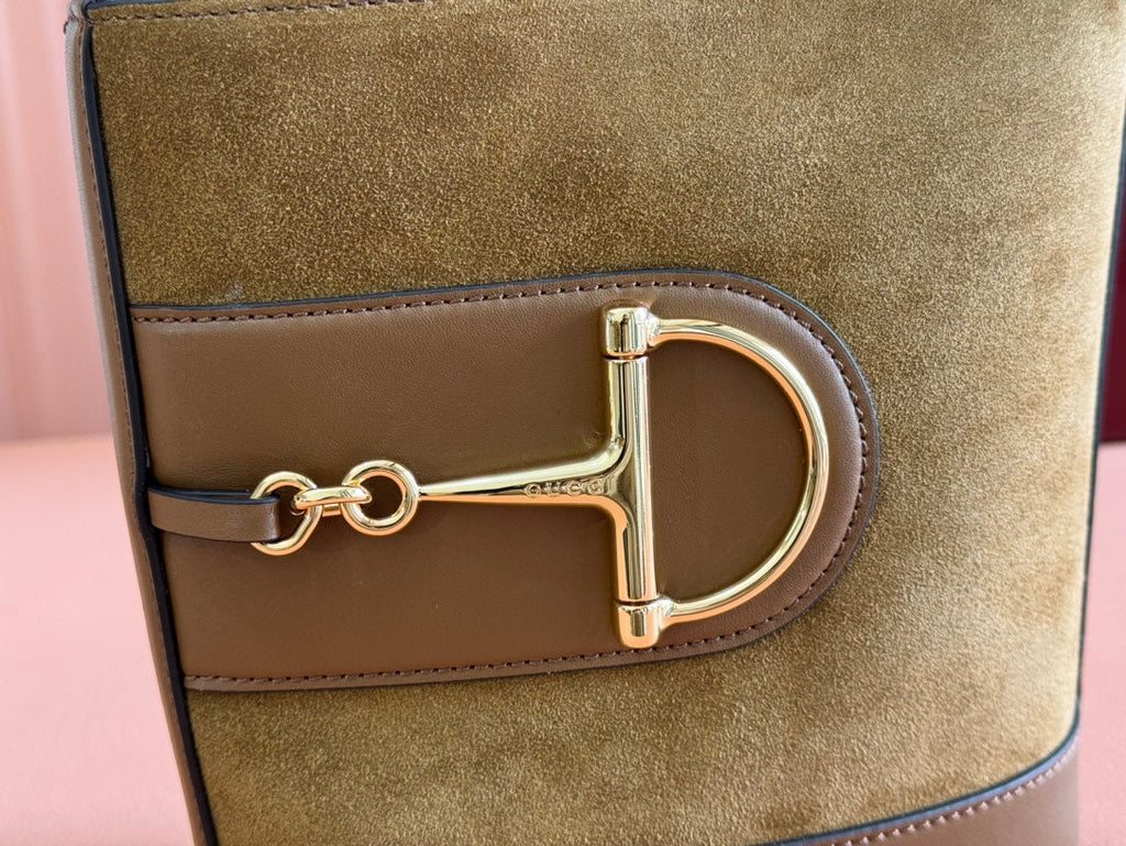 GUCCI 73 SMALL BUCKET BAG 20 IN BROWN SOFT SUEDE AND CALFSKIN