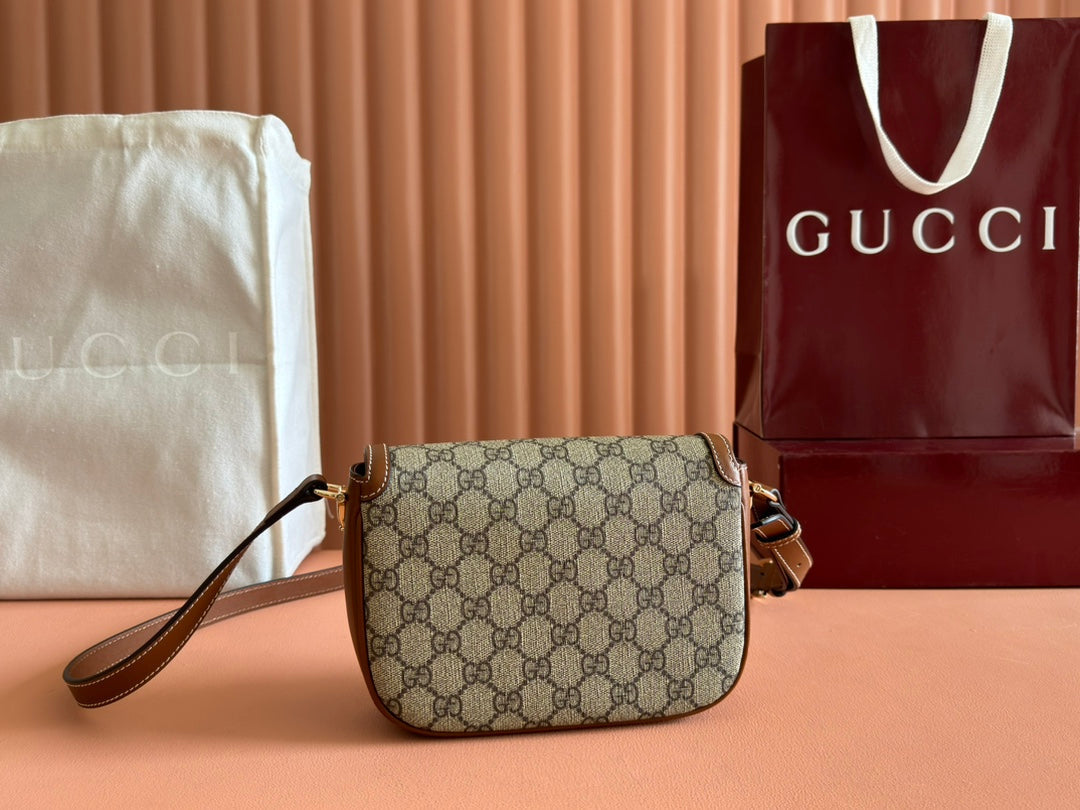 GUCCI SMALL HORSEBIT 1955 SHOULDER BAG 20 IN BEIGE AND DARK BROWN NEW  MONOGRAM CALFSKIN