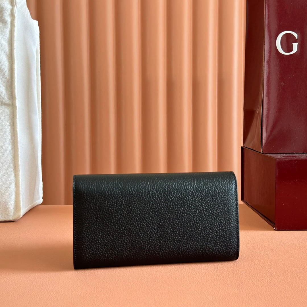 GUCCI SOFTBIT CONTINENTAL WALLET 19 IN BLACK GRAINY CALFSKIN GOLD HARDWARE