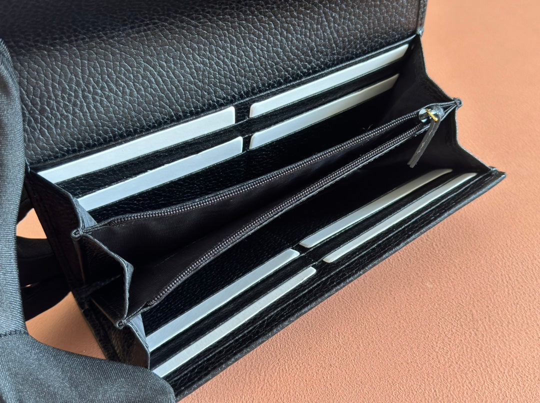 GUCCI MARMONT CONTINENTAL WALLET 19 BLACK IN CALFSKIN