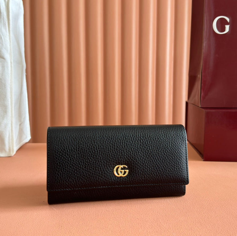 GUCCI MARMONT CONTINENTAL WALLET 19 BLACK IN CALFSKIN