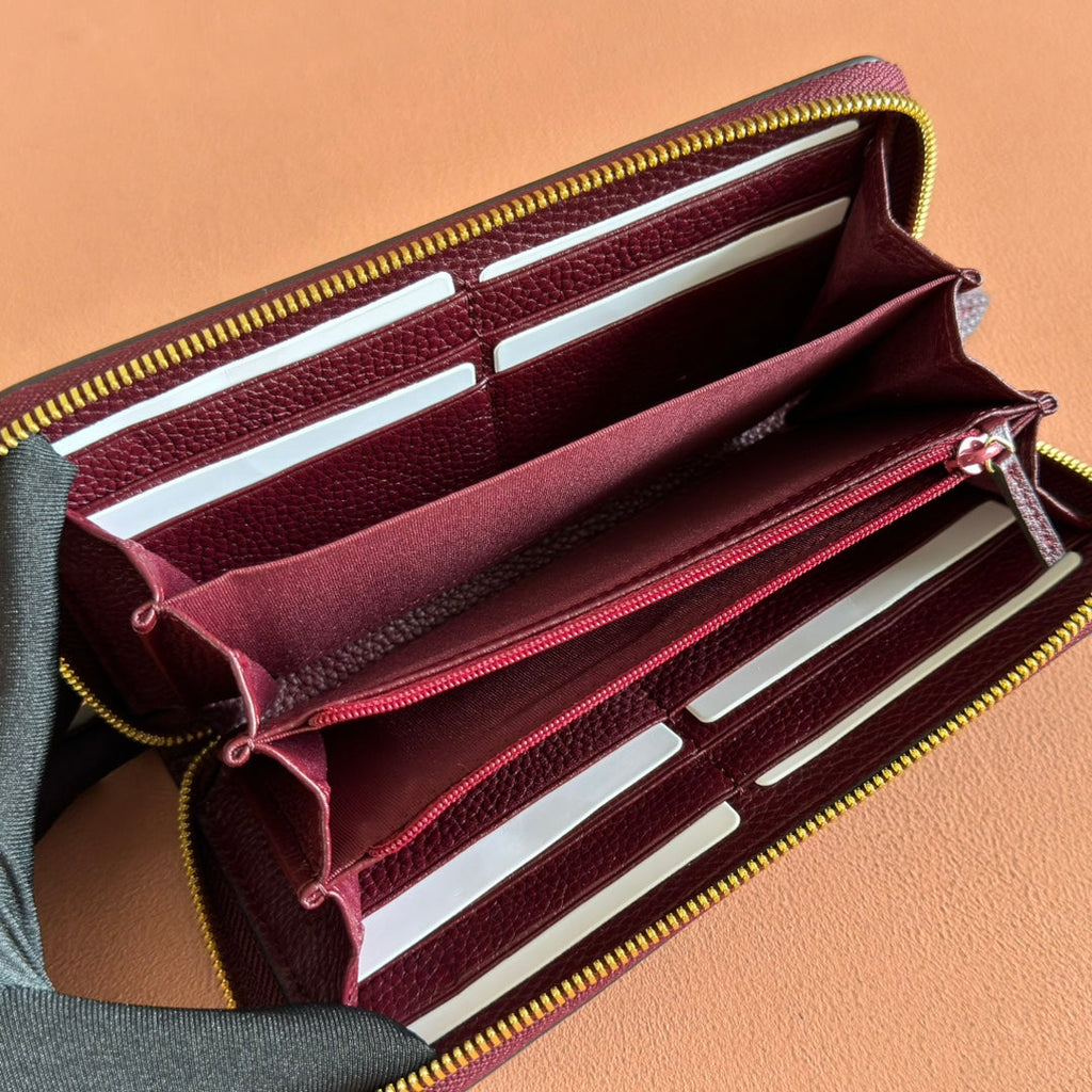 GUCCI MARMONT 19 LONG WALLET IN RED AND BEIGE CALFSKIN