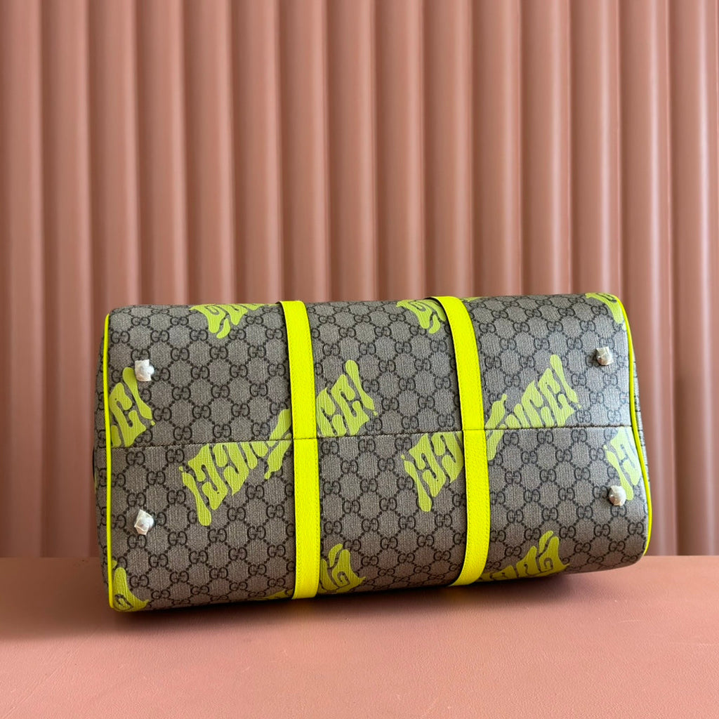 GUCCI CHROMA LARGE DUFFLE BAG 45 LIME GREEN IN  MONOGRAM CANVAS