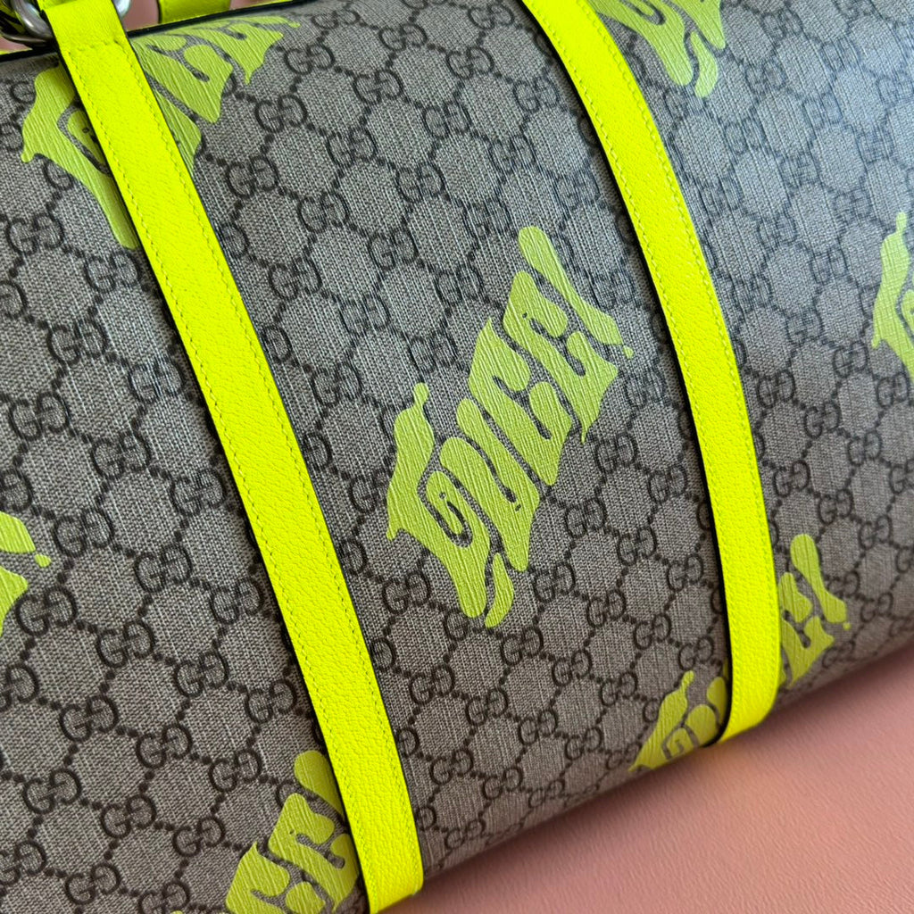 GUCCI CHROMA LARGE DUFFLE BAG 45 LIME GREEN IN  MONOGRAM CANVAS