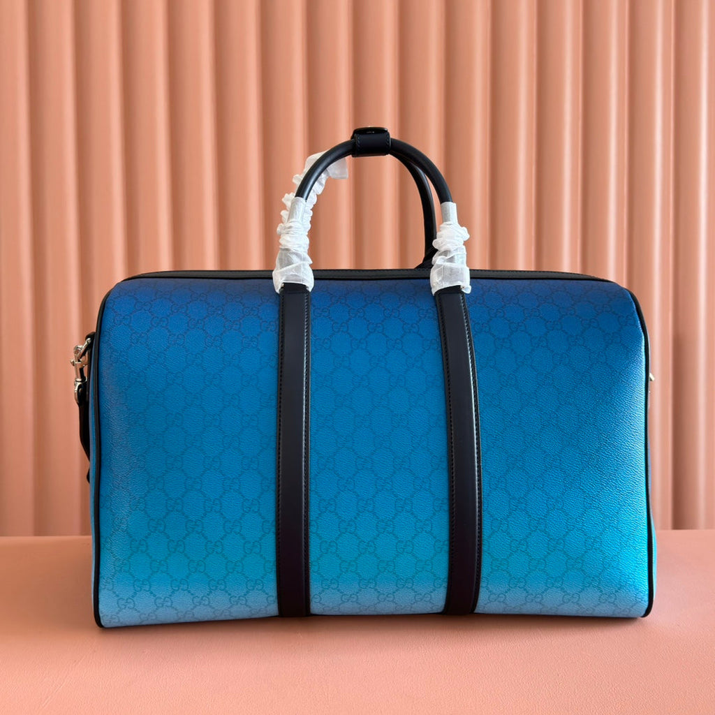 GUCCI CHROMA LARGE DUFFLE BAG 45 BLUE IN  MONOGRAM CANVAS
