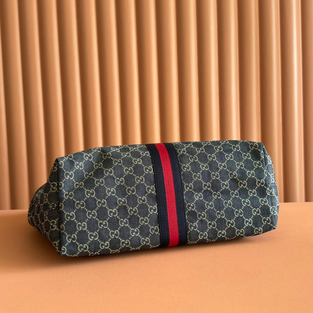 GUCCI GIGLIO LARGE TOTE BAG 60 IN BLUE AND WHITE  DENIM