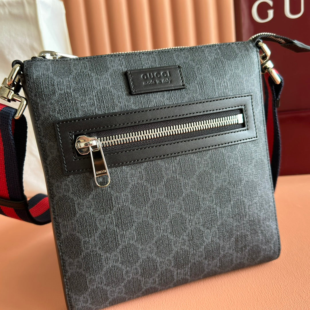 GUCCI SUPREME MESSENGER BAG 23 IN BLACK COATED CANVAS