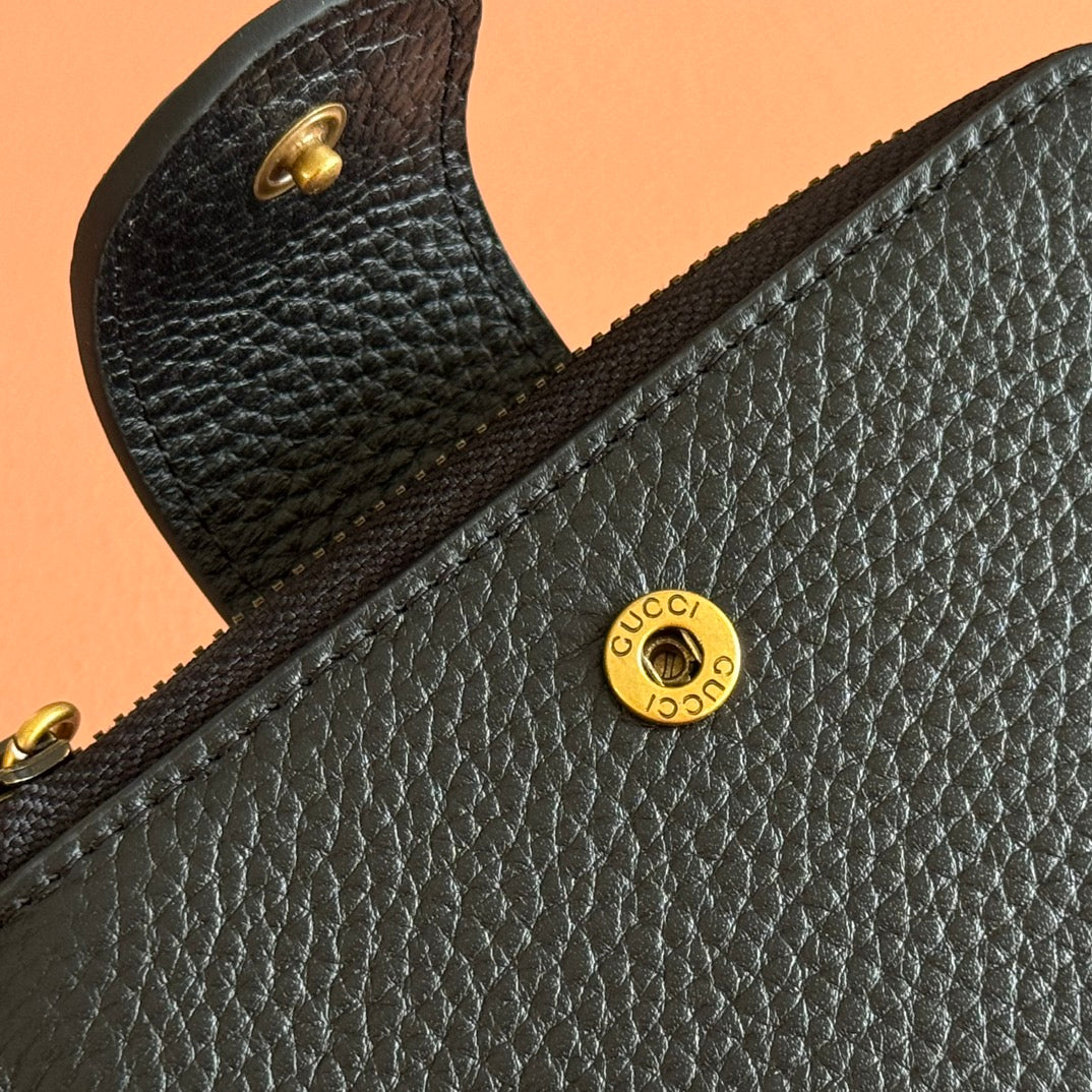GUCCI 25S MARMONT WALLET 13 IN BLACK CALFSKIN GOLD HARDWARE