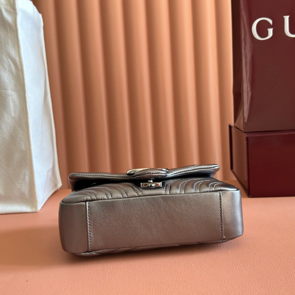 GUCCI 26S  MARMONT BAG 22 IN WARM GRAY BROWN LAMBSKIN