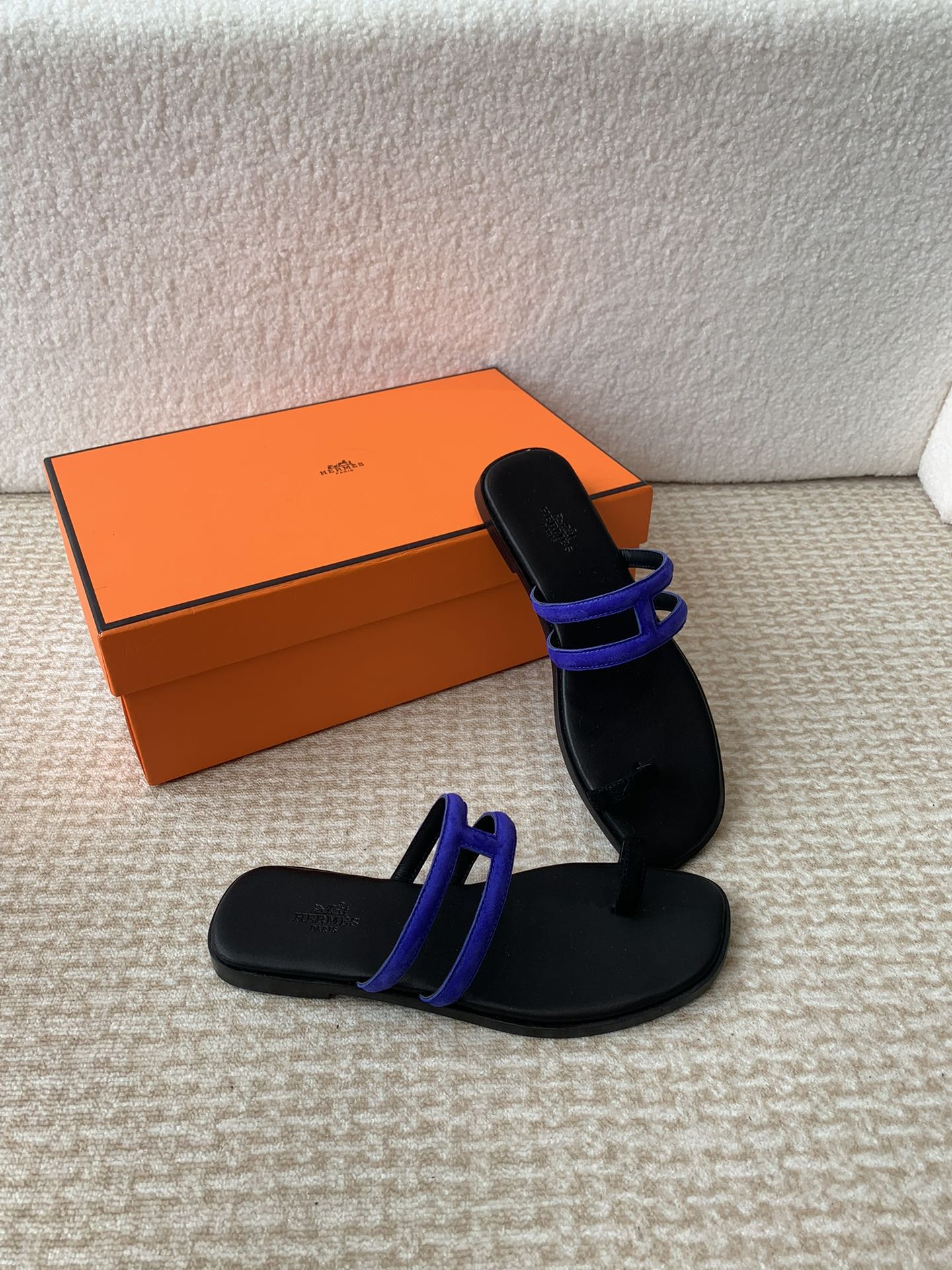 HERMES GEORGIA SANDALS BLACK MIX ADMIRAL CALFSKIN