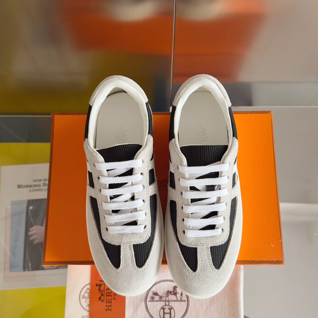 HERMES BOOMERANG SNEAKERS LIGHT GRAY MIX BLACK SUEDE