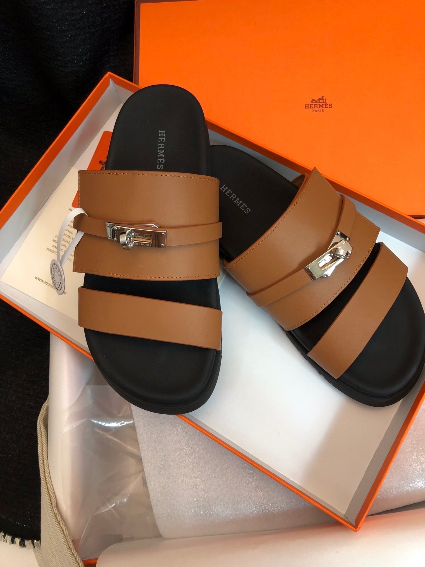 HERMES GABRIEL SANDAL MULE IN BRONZE BROWN CALFSKIN