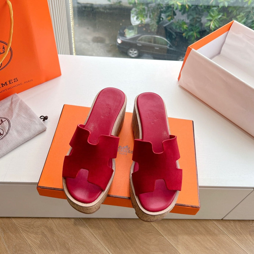 HERMES EZE 65 SANDAL CHERRY SUEDE
