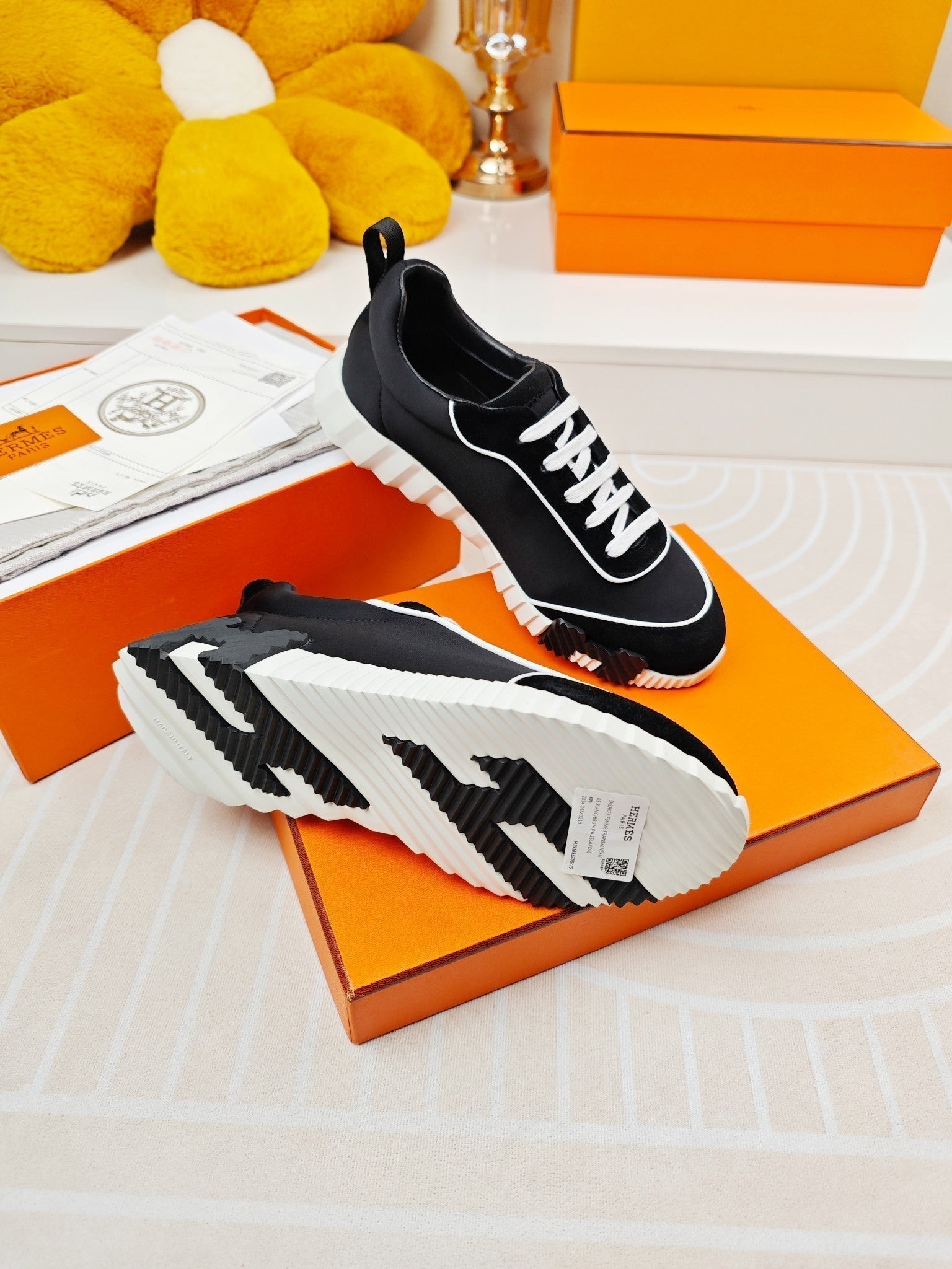 HERMES BOUNCING SNEAKERS BLACK CALFSKIN STYLIZED