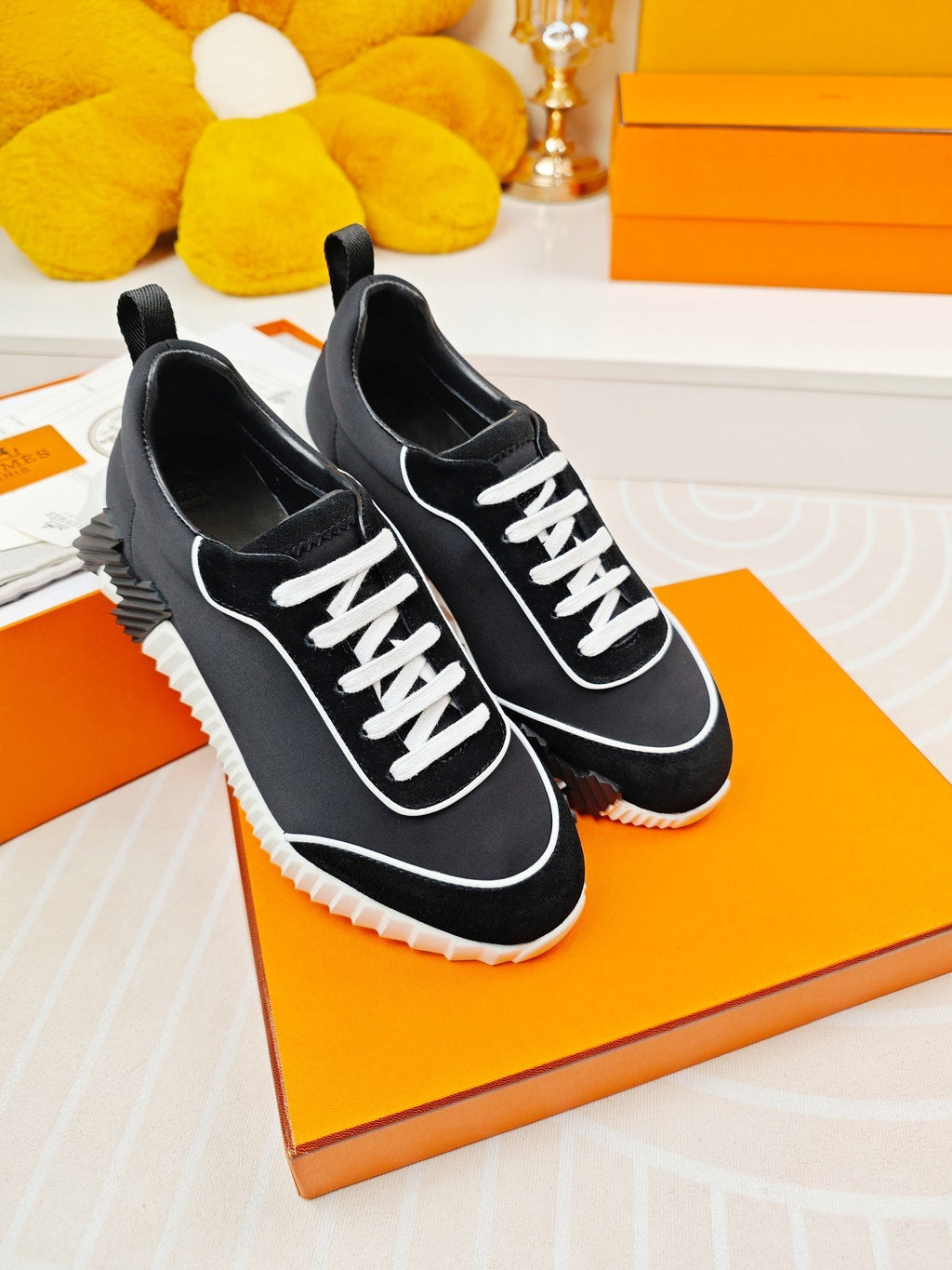 HERMES BOUNCING SNEAKERS BLACK CALFSKIN STYLIZED