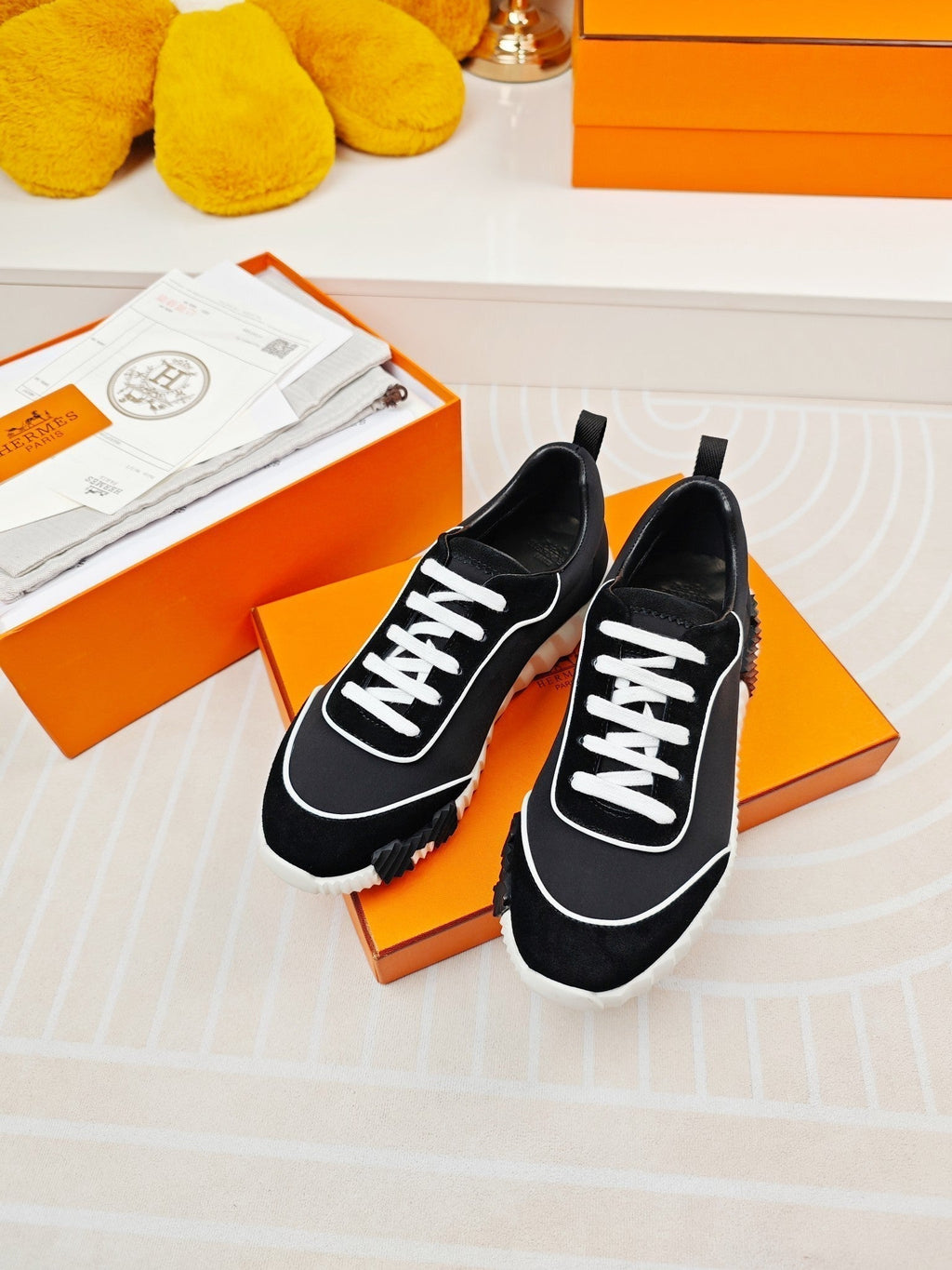 HERMES BOUNCING SNEAKERS BLACK CALFSKIN STYLIZED