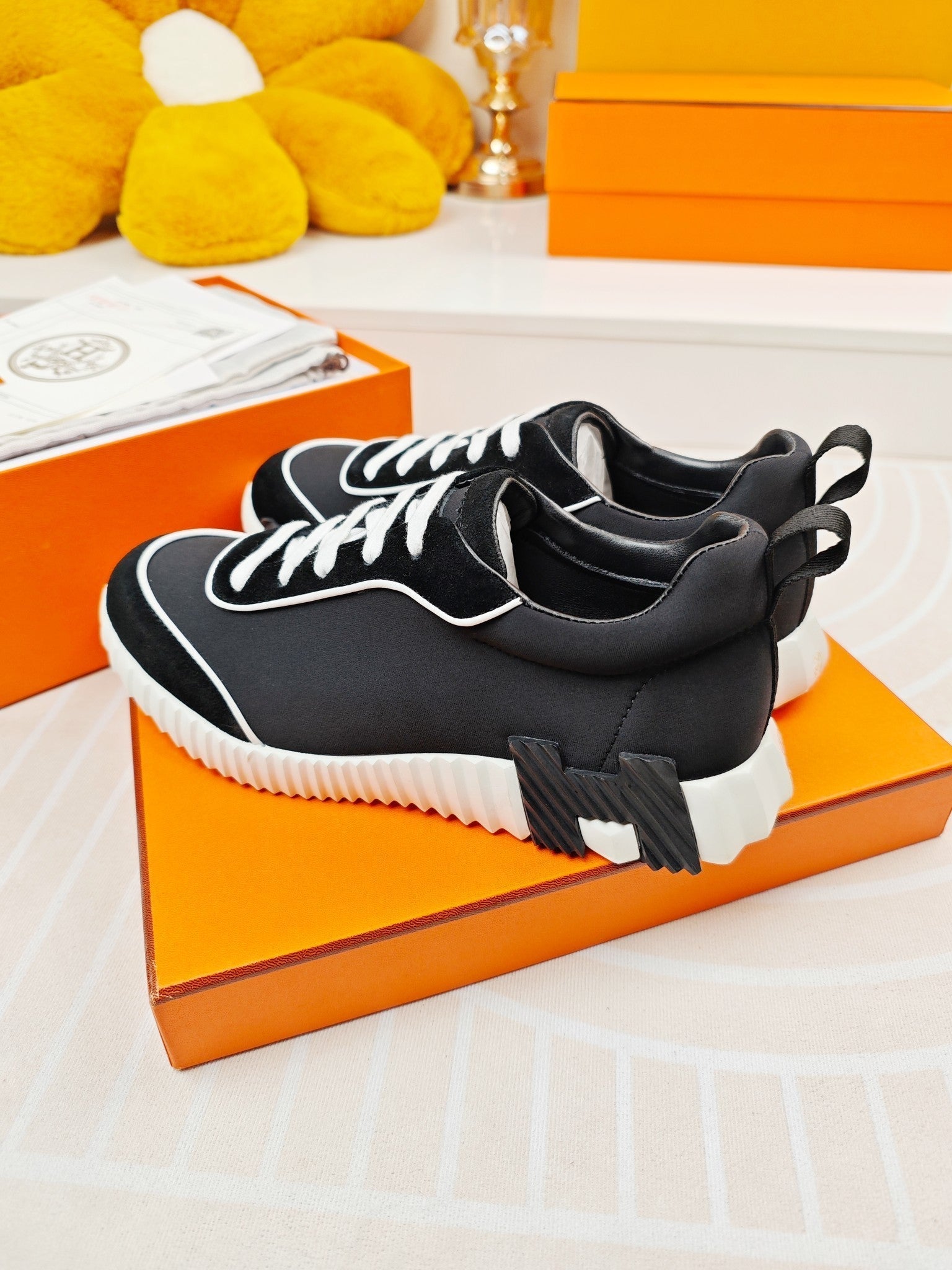 HERMES BOUNCING SNEAKERS BLACK CALFSKIN STYLIZED