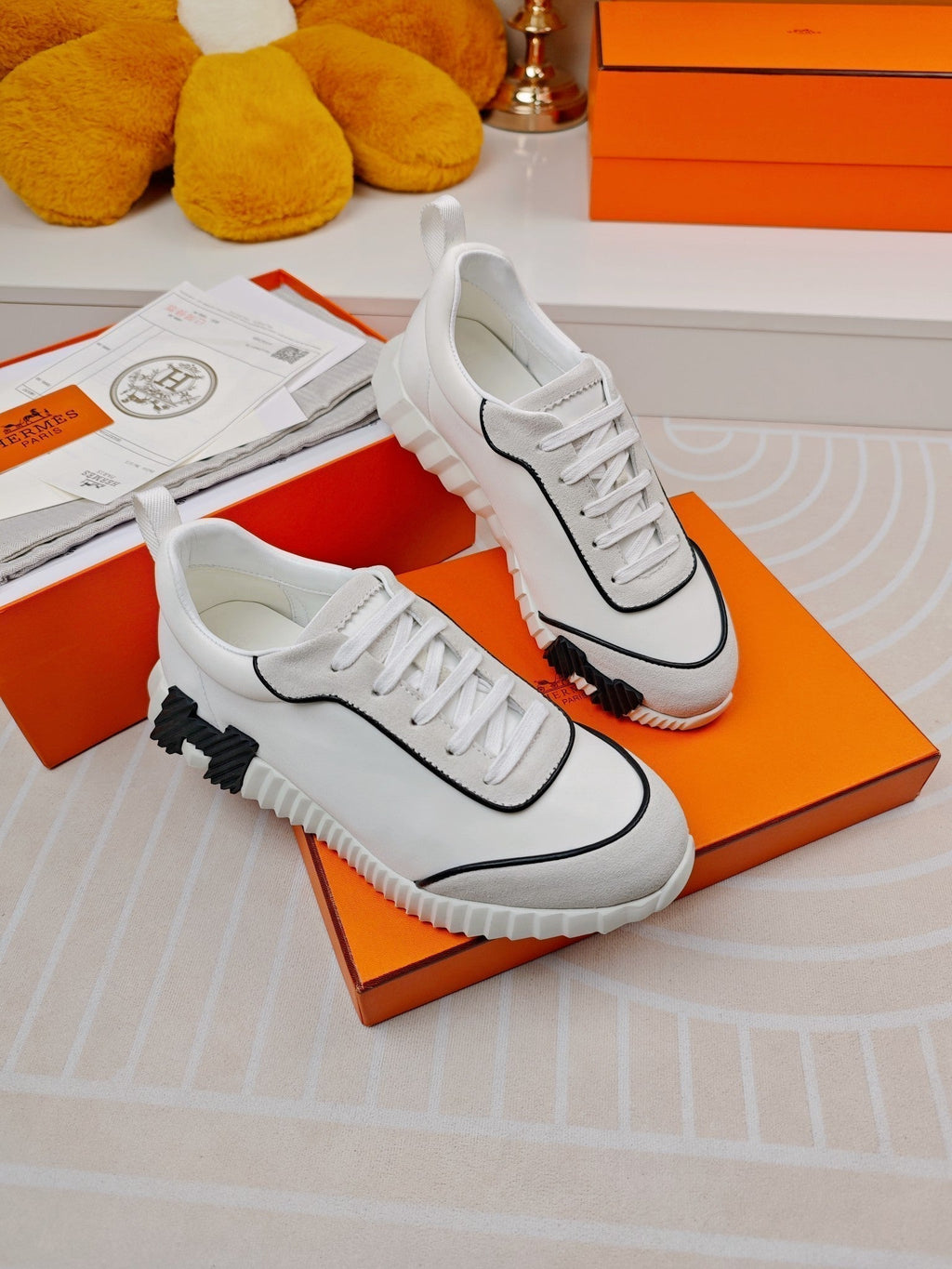 HERMES BOUNCING SNEAKERS WHITE CALFSKIN STYLIZED