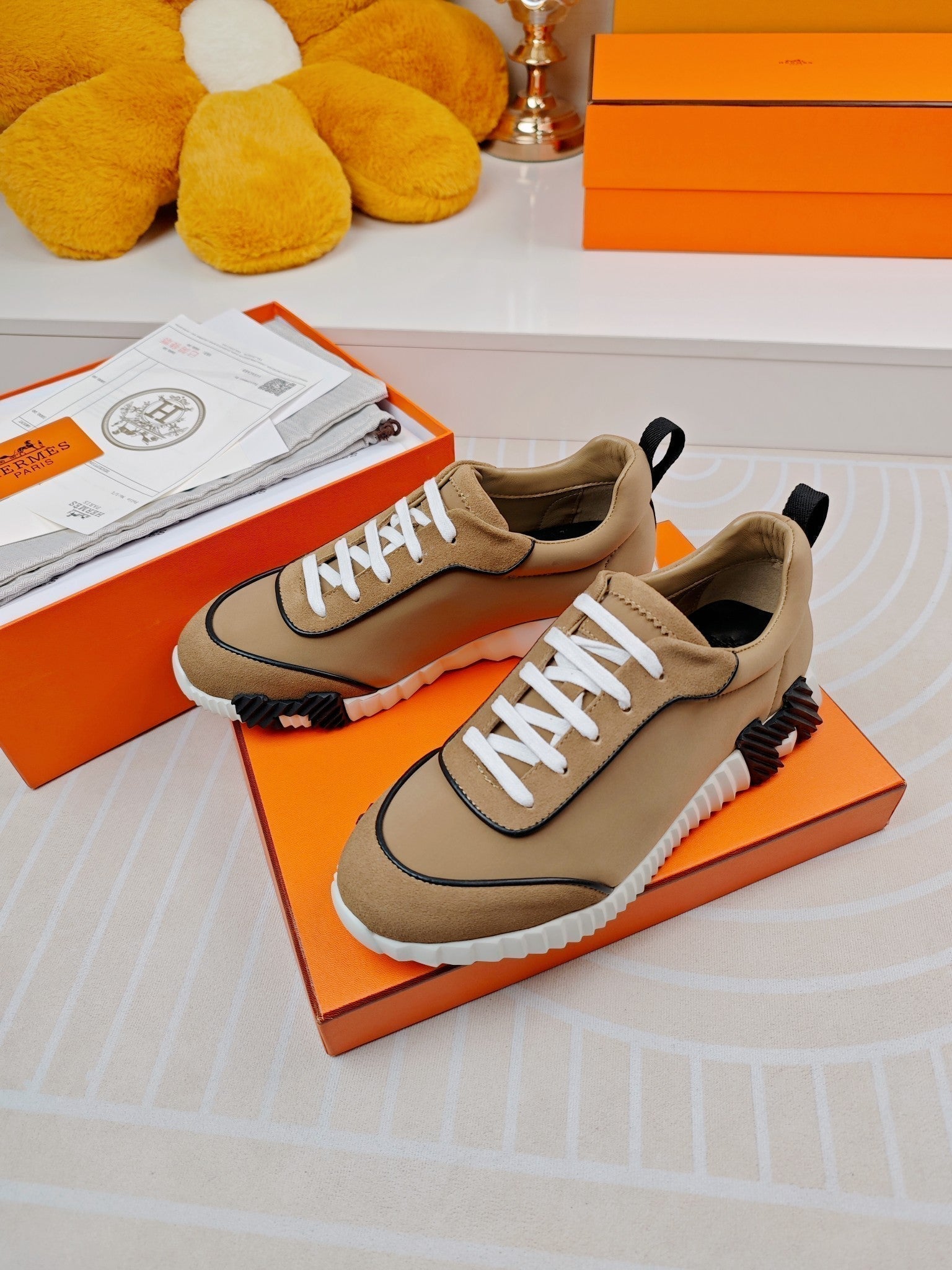 HERMES BOUNCING SNEAKERS BROWN CALFSKIN STYLIZED