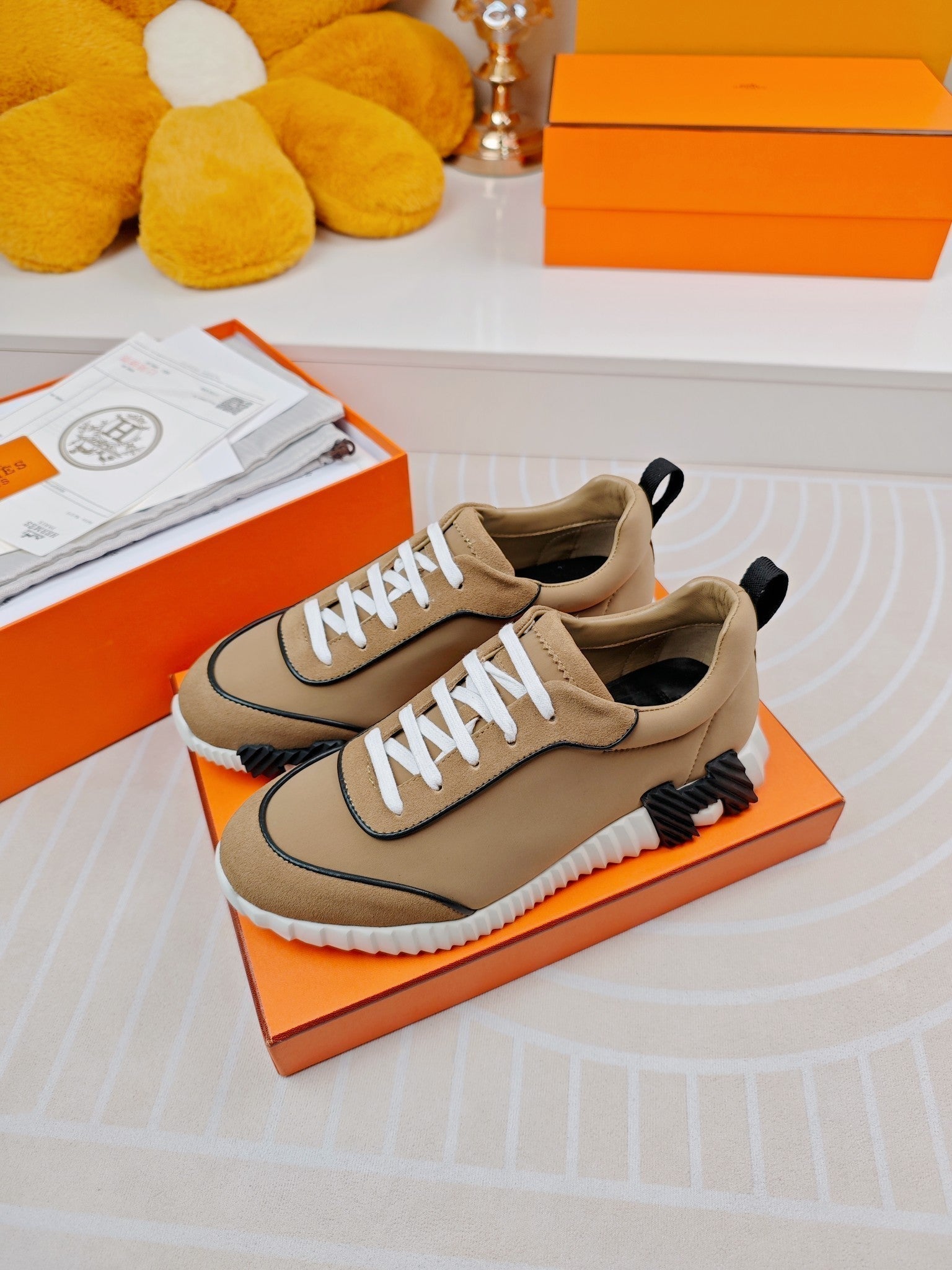 HERMES BOUNCING SNEAKERS BROWN CALFSKIN STYLIZED