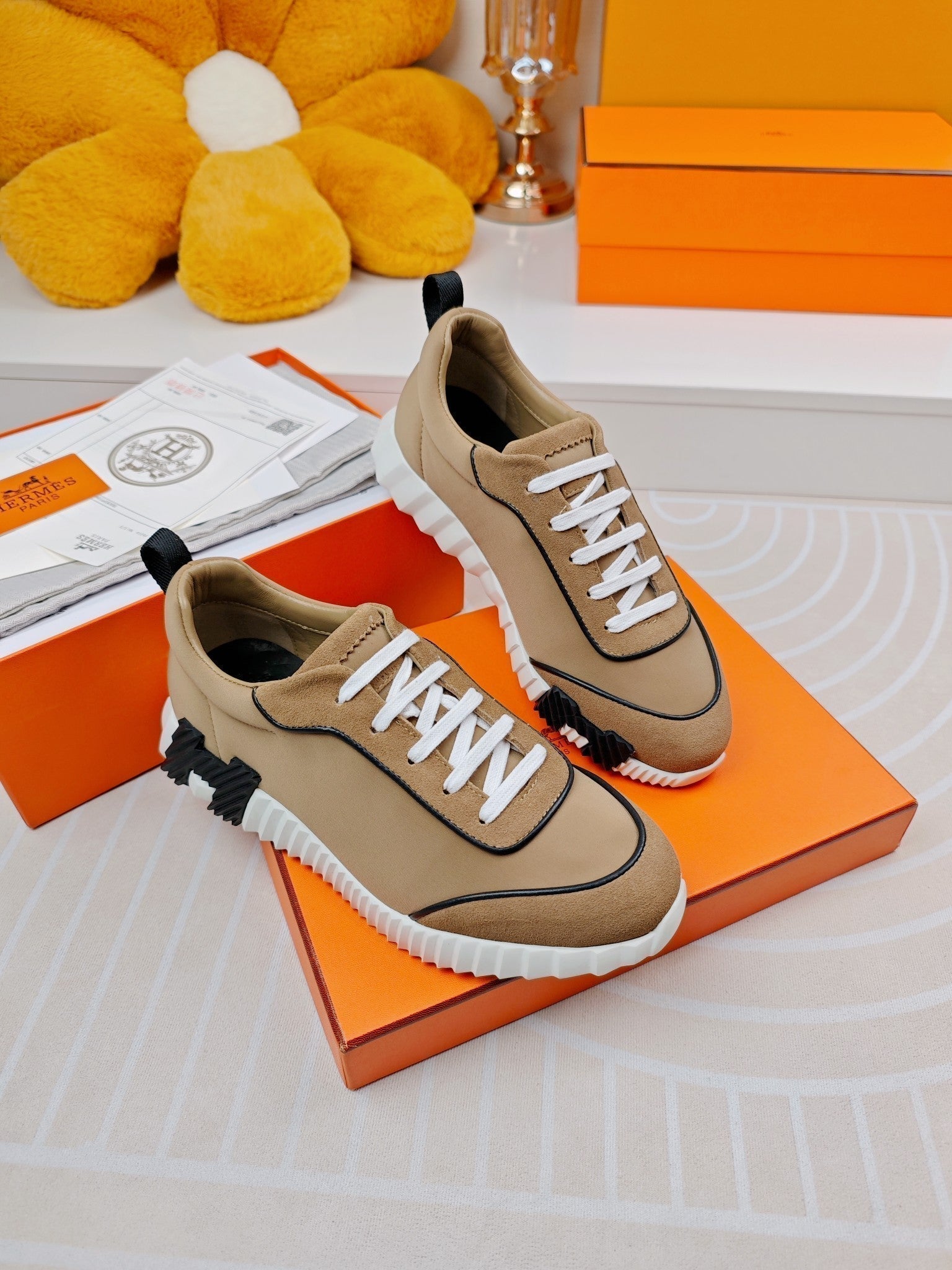 HERMES BOUNCING SNEAKERS BROWN CALFSKIN STYLIZED