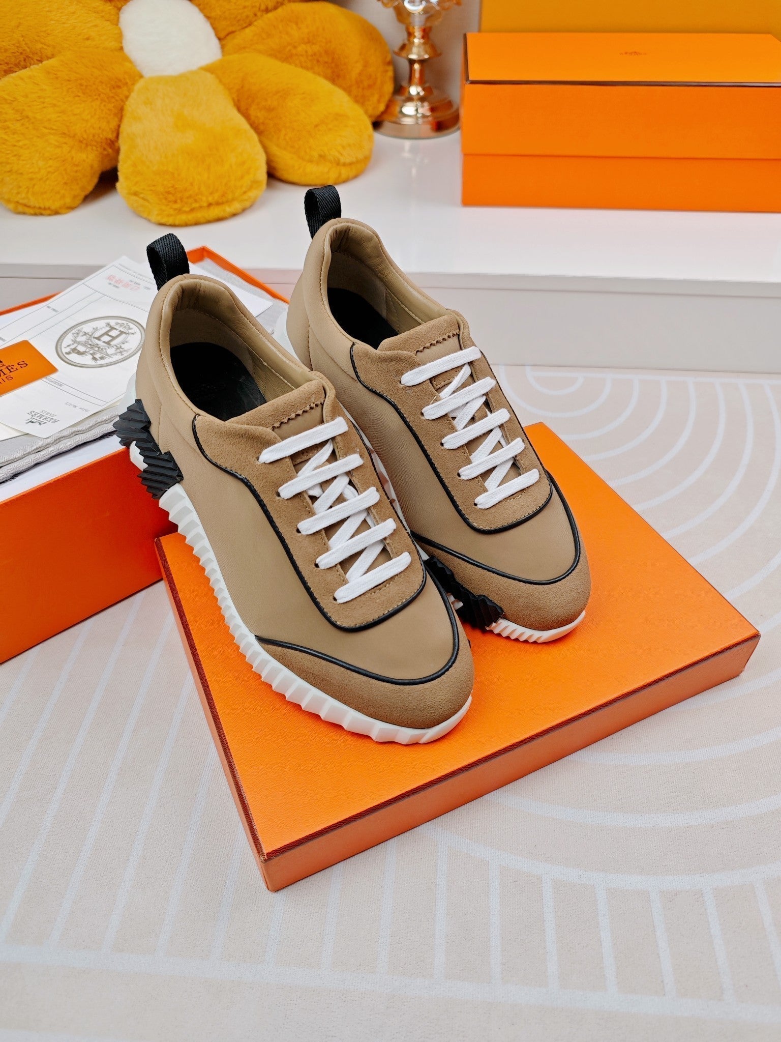 HERMES BOUNCING SNEAKERS BROWN CALFSKIN STYLIZED