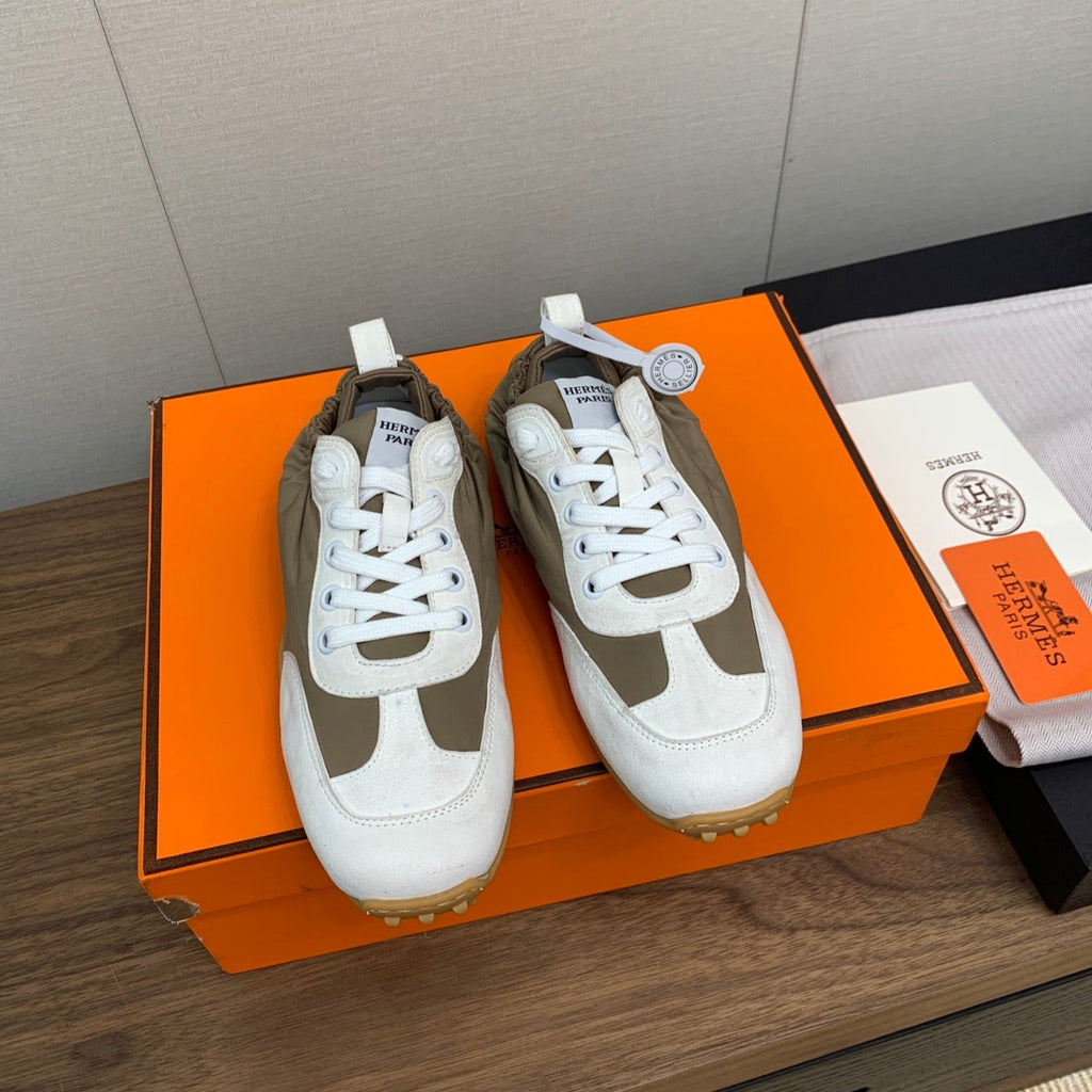 HERMES SKATEBOARD SHOES LIGHT GRAY MIX PEANUT CALFSKIN