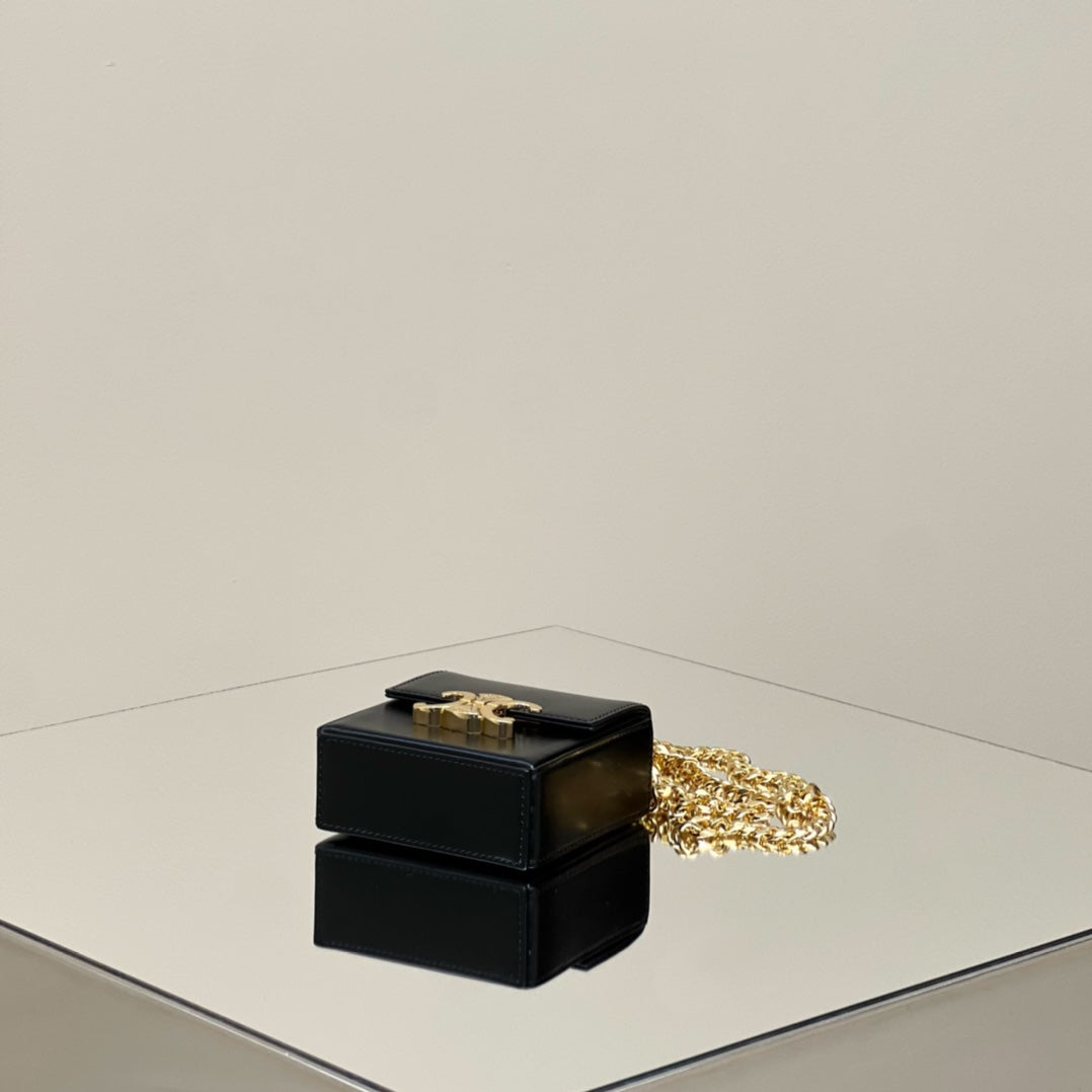 CELINE BOX TRIOMPHE 10 BLACK SHINY CALFSKIN